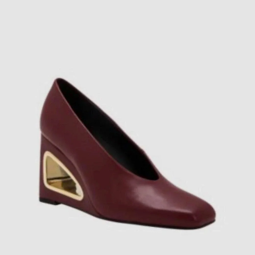 Katy Perry Hollow Wedge Cranberry Faux NIB Women's Size 9.5M NEW See Thru Heel..